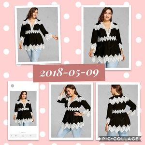 Lace panel plus size long sleeve peplum top